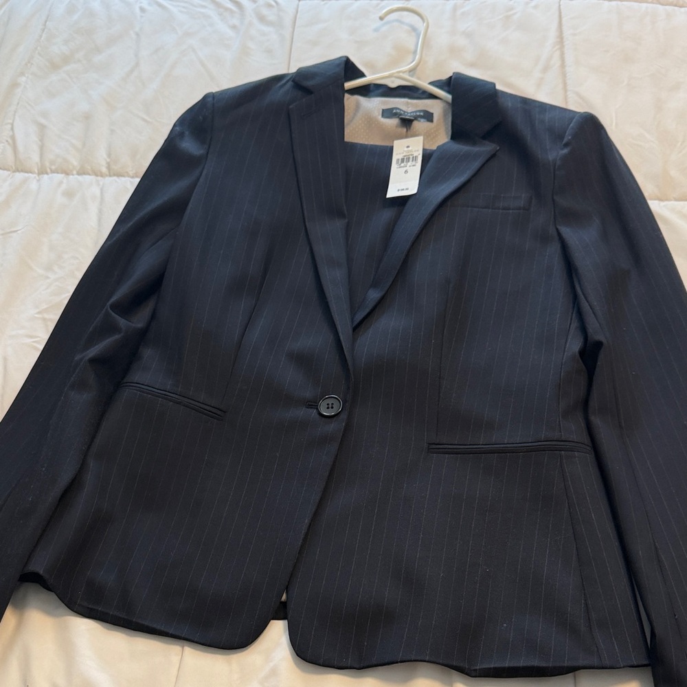 Ann Taylor Navy Pinstripe Blazer and Size 8 skirt - Picture 3 of 5